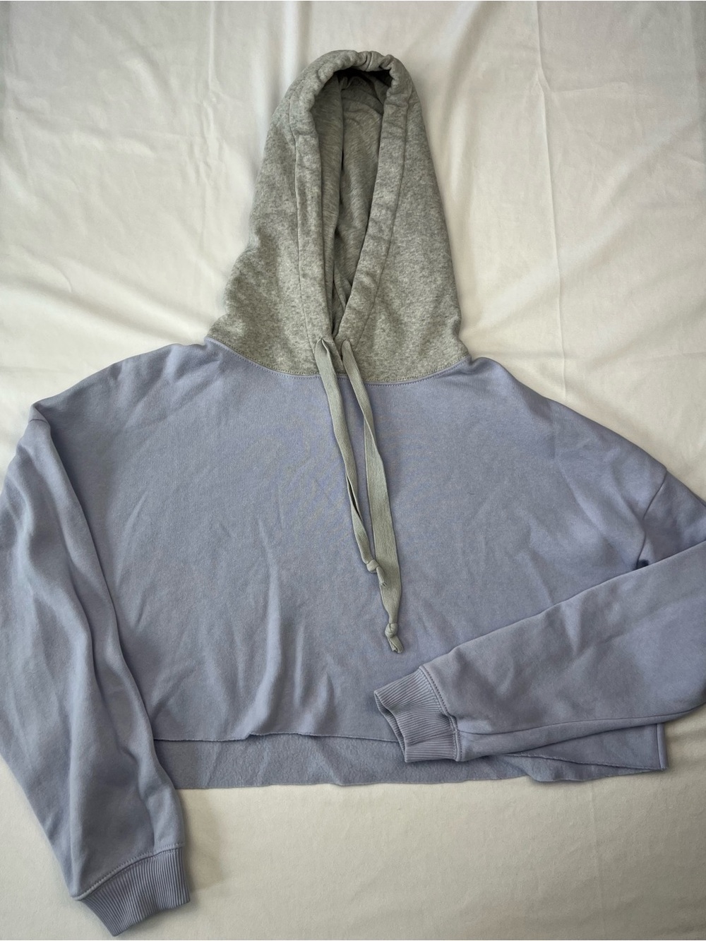 American Eagle Colorblock Cropped Hoodie Purple Gray Pullover Size Medium